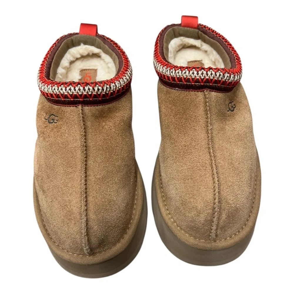 UGG WOMEN TAZZ CHESTNUT SHEARLING SUEDE PLATFORM SHOES US 8